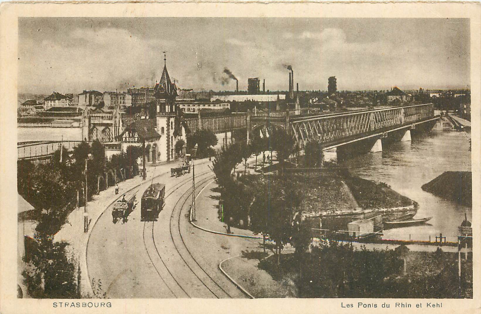 CPA Strasbourg Les Ponts du Rhin et Kehl Tramway