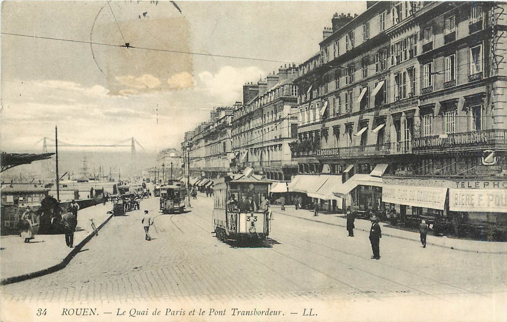 CPA Rouen Le Quai de Paris et le Pont Transbordeur Tramway