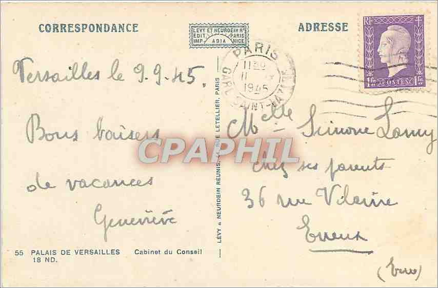 CPA Palais de Versailles Cabinet du Conseil  — Verso
