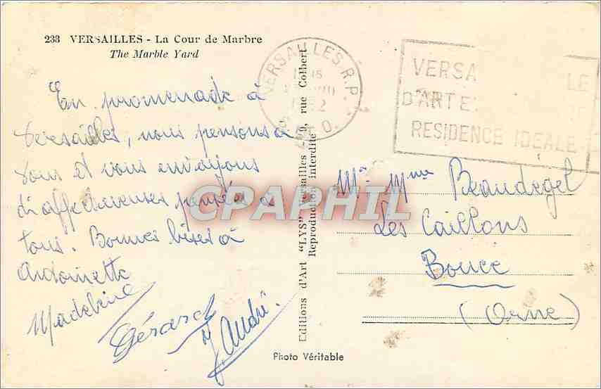 CPA Versailles La Cour de Marbre  — Verso