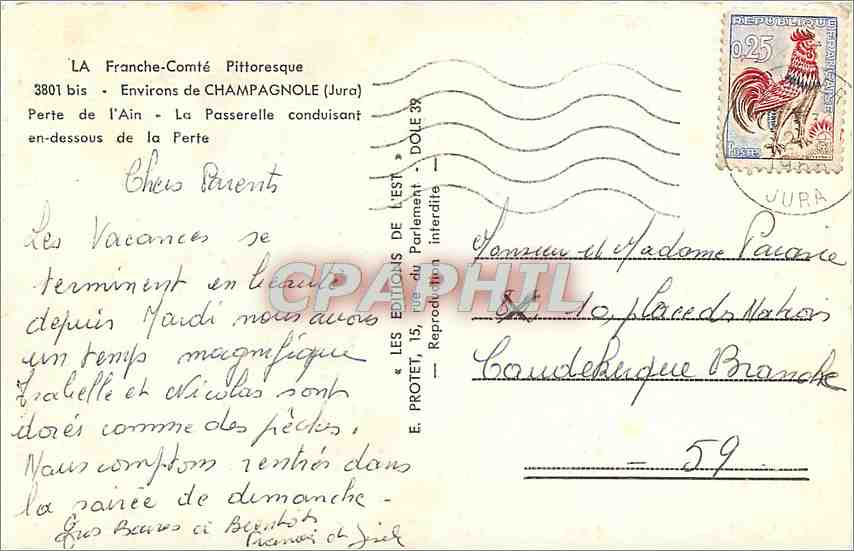 CPA Environs de Champagnole Jura Porte de l'Ain  — Rückseite