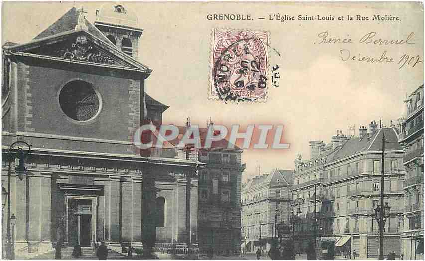 CPA Grenoble L'Eglise Saint Louis et la Rue Moliere 