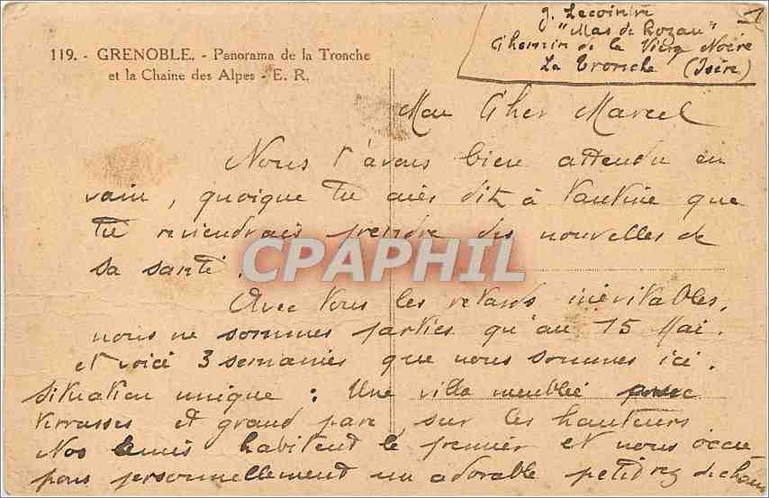 Grenoble - Panorama de la Tronche et la Chaîne des Alpes - E.R. n°119 — Rückseite