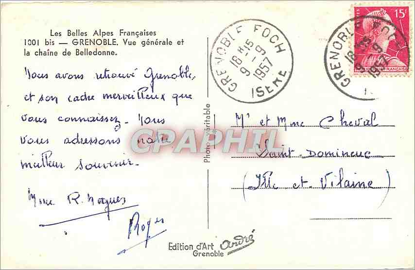 CPA Grenoble Vue generale et la chaine de Belledonne  — Rückseite