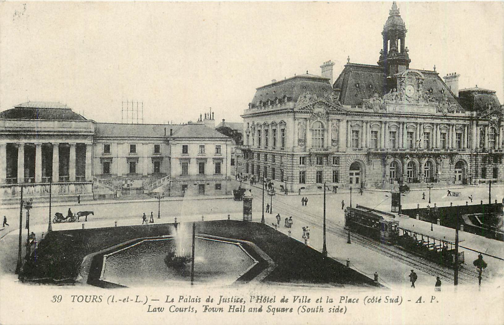 CPA Tours I et L Le Palais de Justice l'Hotel de Ville et la Place cote Sud 