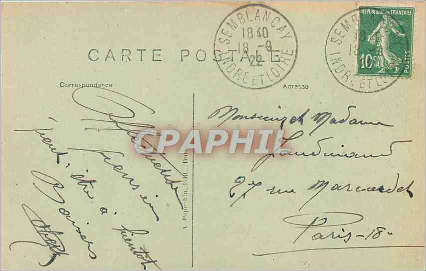 CPA Semblancay I et L Chateau de la Source La Grotte de Lourdes  — Rückseite