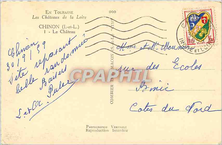 CPM Chinon I et L Le Chateau  — Rückseite