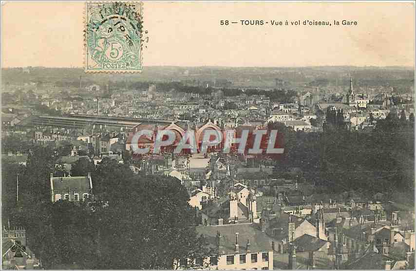 CPA Tours Vue a vol d'oisseau la Gare 