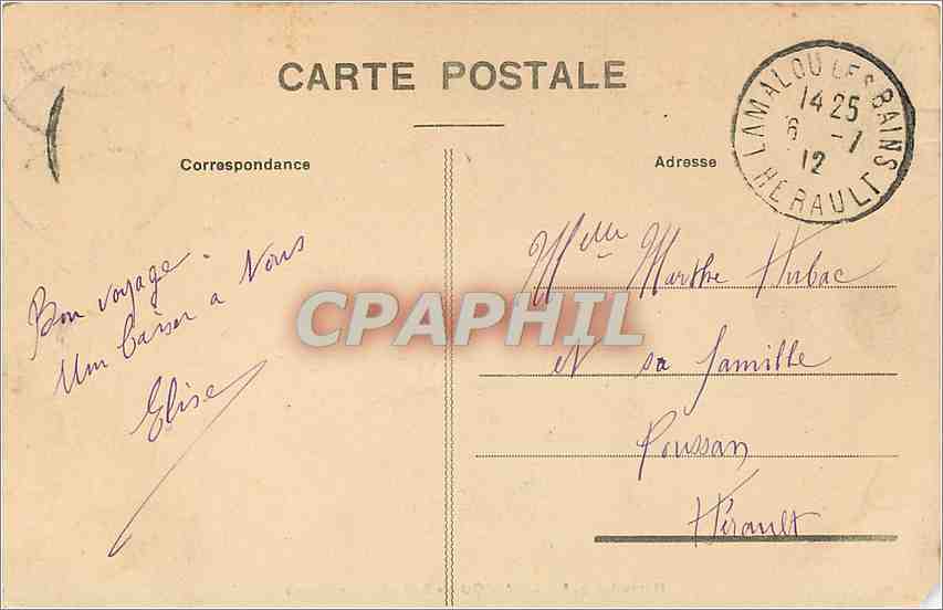 CPA Herault Lamalou les Bains Le Casino  — Back