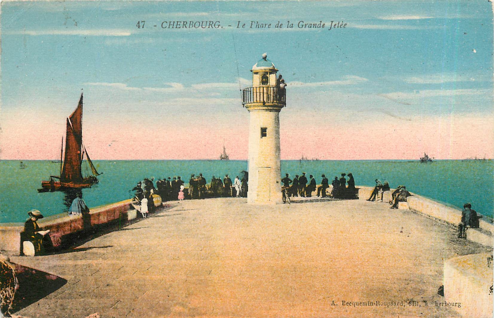 CPA Cherbourg La Phare de la Grande Jetee 