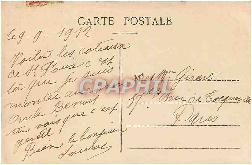 CPA Lyon Quai des Etroits Coteau de Sainte Foy  — Verso
