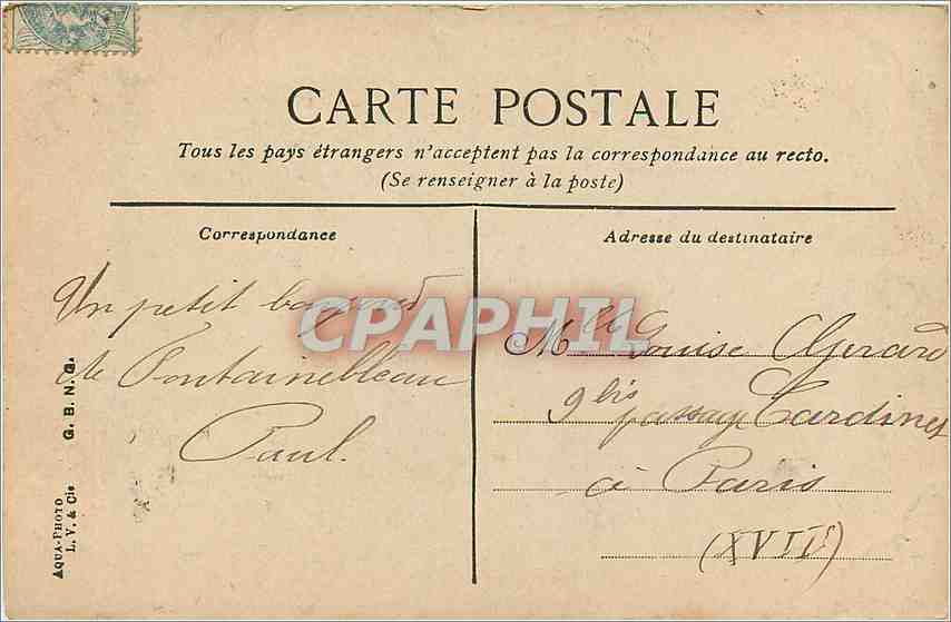 Fontainebleau — Salle des Pètes — L.V.A.C. n°19 — Verso