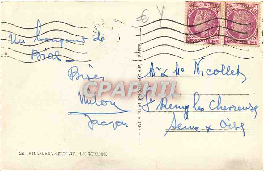 CPM Villeneuve sur Lot Les Corniches  — Rückseite