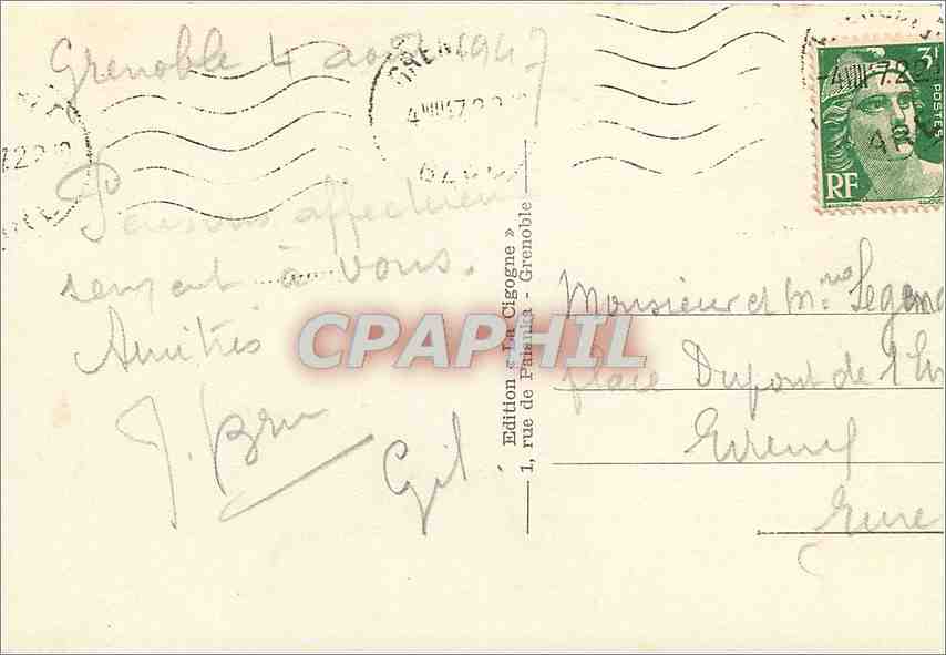 CPA Grenoble Le Port Marius Gontard  — Rückseite