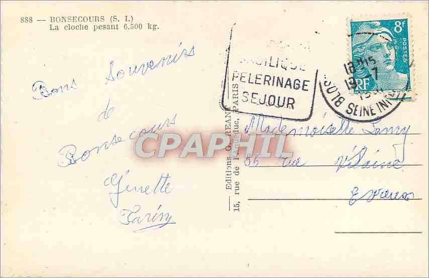 CPM Bonsecours SI La cloche pesant  6500 kg — Rückseite
