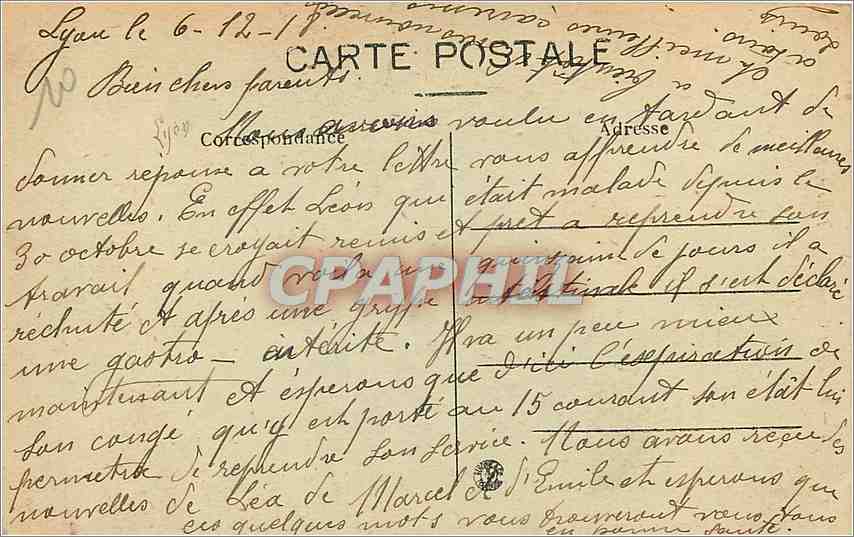 CPA Lyon Monument Carnot Place de la Republique  — Verso