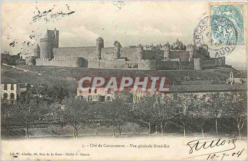 Cité de Carcassonne — Vue générale Nord-Est — Lib. P. Abadie, Rue de la Gare, cliché F. Cluzon