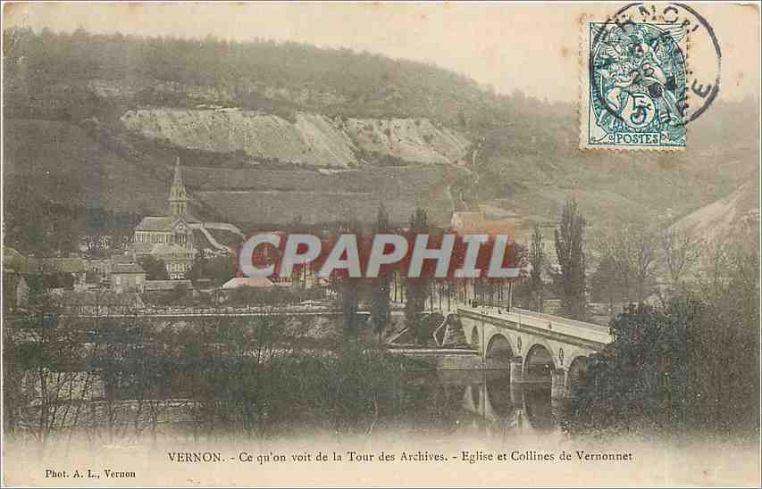 CPA Vernon Ce qu'on voit de la Tour des Archives Eglise et Collines de Vernonnet 