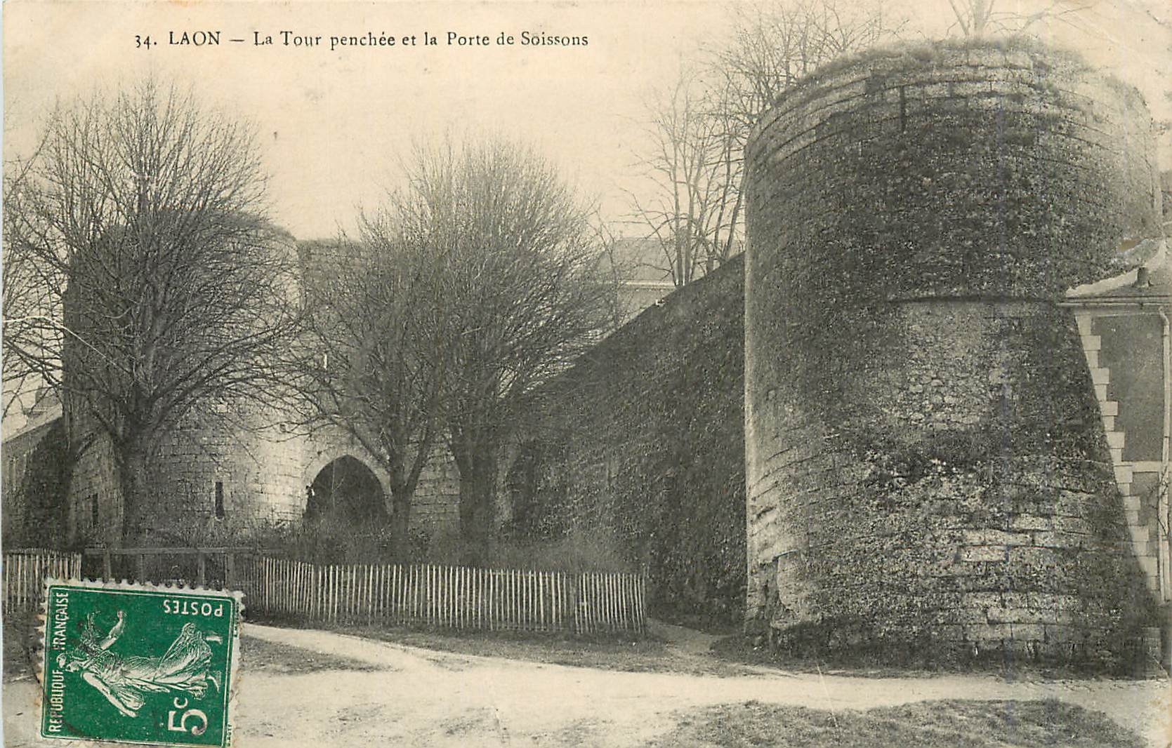 Laon — Die schräge Turm und das Tor von Soissons — Verlag nicht sichtbar, Nr. 34