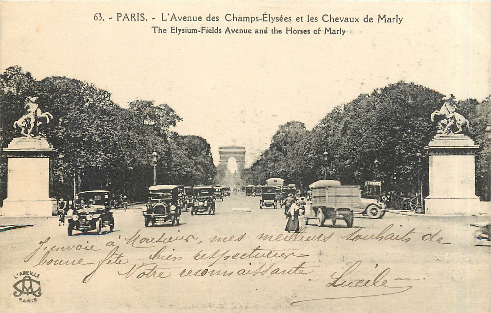 CPA Paris L'Avenue des Champs Elysees et le Chevaux de Marly 