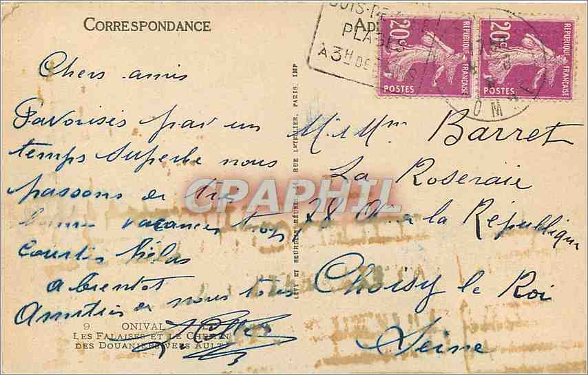 CPA Onival Les Falaises et le Chemin des Douaniere  — Back