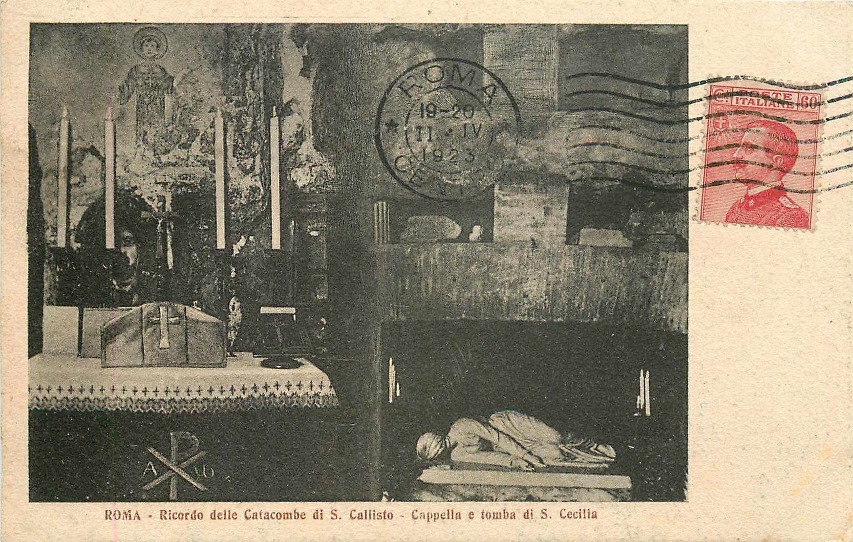 CPA Roma Ricordo delle Catacombe di S Callisto Cappella e tomba di S Cecilia 