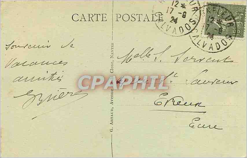 Honfleur — Le Bassin et le Quai Sainte-Catherine — éditeur G. Artaud, n°9 — Verso