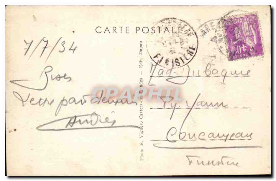 Mimizan plage CPA Le pont sur le courant (bateau) — Rückseite