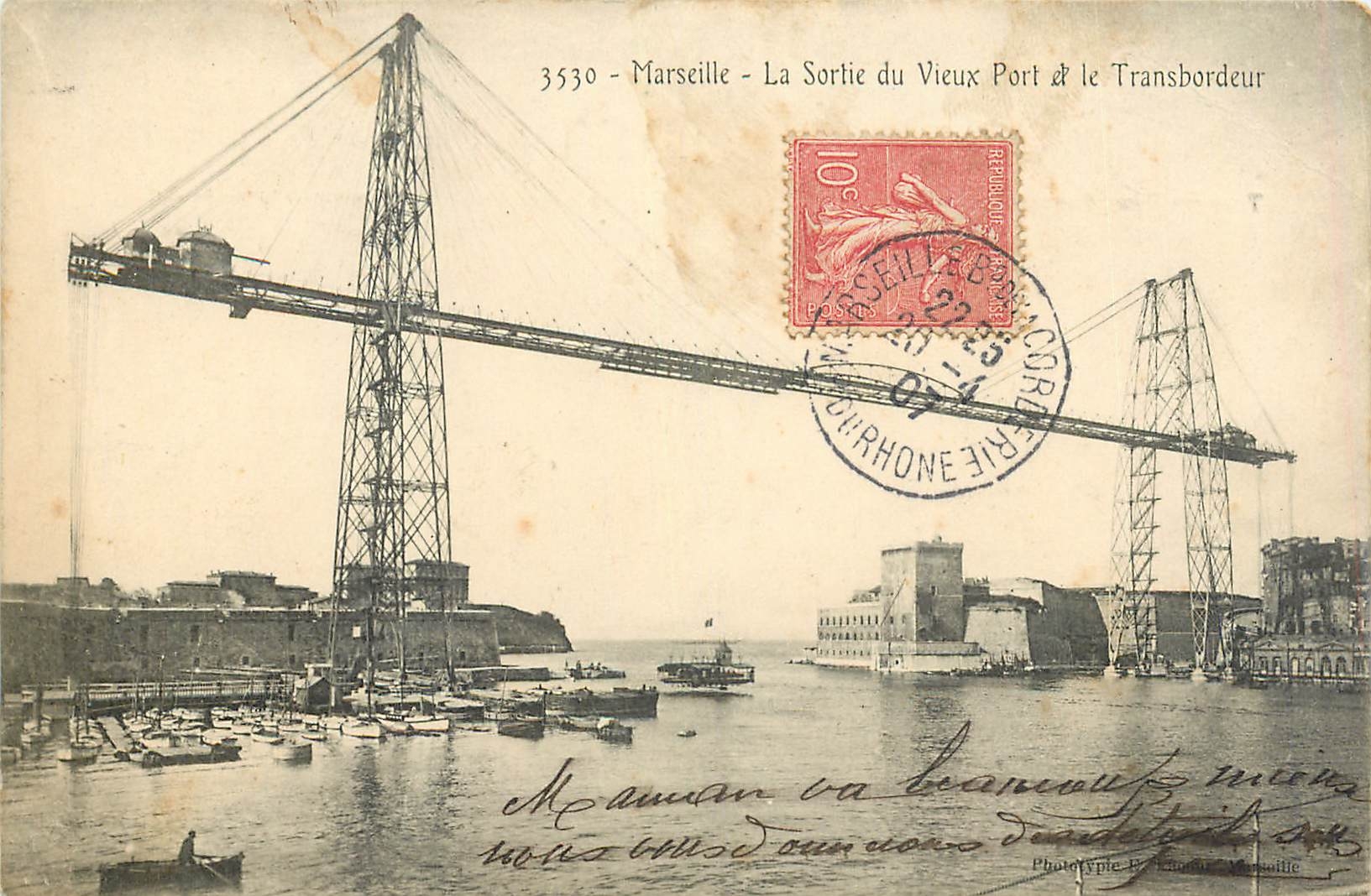 Marseille - La Sortie du Vieux Port & le Transbordeur — Phototypie B. Boudon, n° 3530
