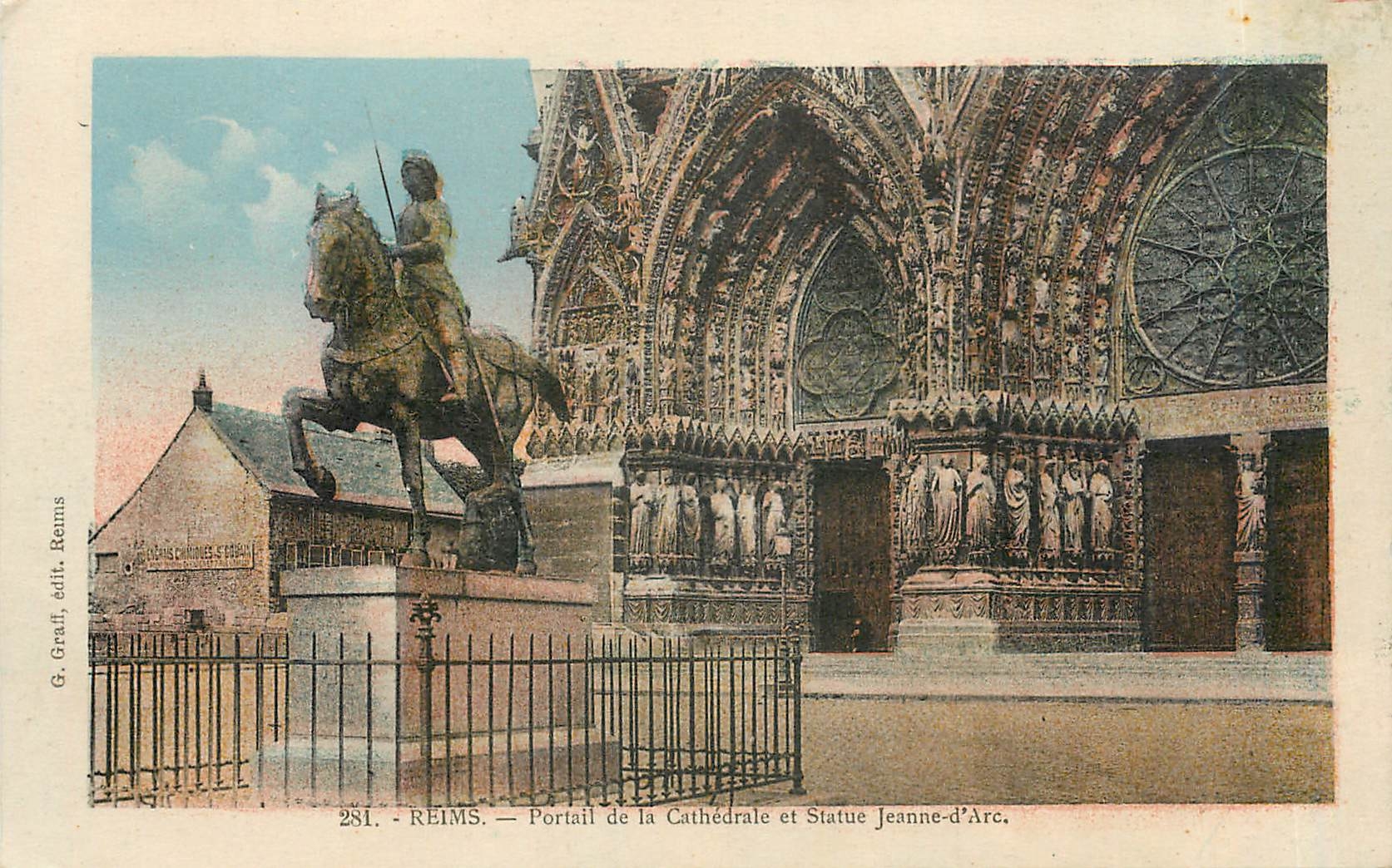 Reims — Portail de la Cathédrale et Statue Jeanne-d'Arc — G. Graff, édit. Reims, n° 281