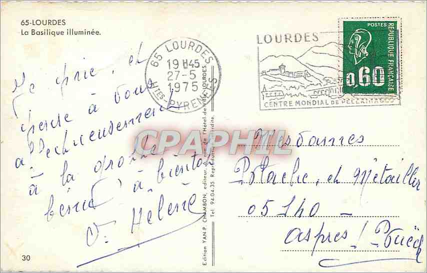 CPA Lourdes La Basilique illuminee  — Verso