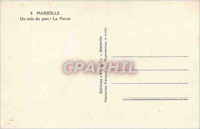 CPA Marseille Un coin du port La Panne Bateaux — Verso