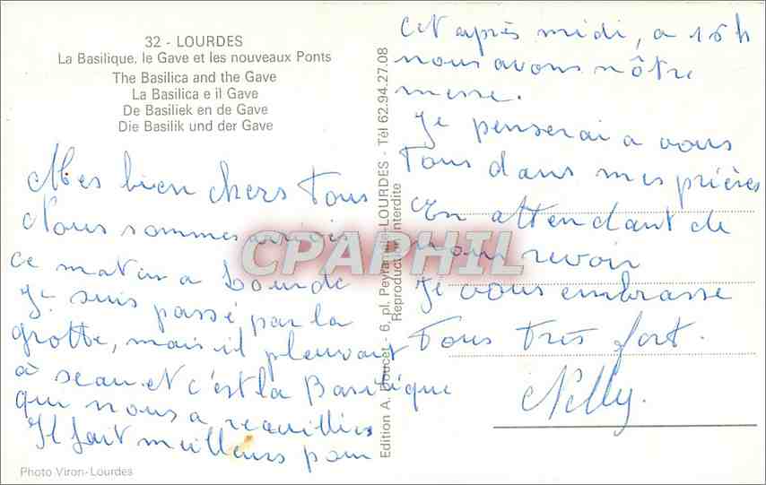 CPA Lourdes La Basilique le Gave et les nouveaux Pont La Basilica e il Gave  — Verso