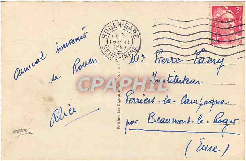 CPA Rouen La Nouvelle Gare Rue Verte  — Verso