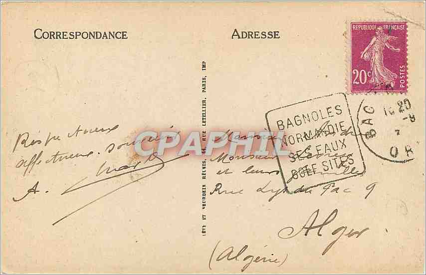 CPA Bagnoles de l'Orne Avenue du Dante  — Rückseite