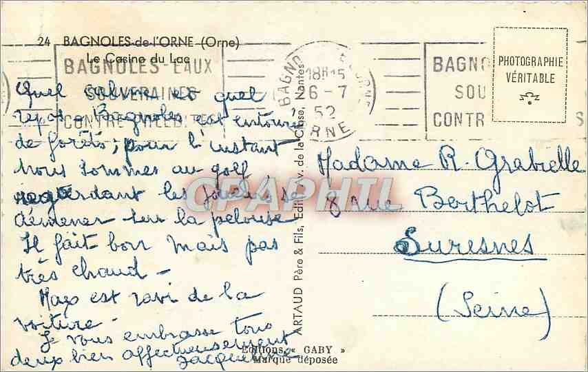 CPM Bagnoles de l'Orne Le Casino du Lac  — Rückseite