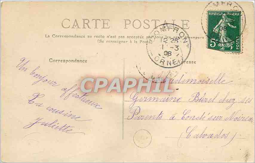 CPA Domfort Rue du Palais de Justice  — Rückseite