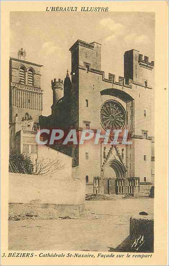 CPA L'Herault Illustre Beziers Cathedrale St Nazaire Facade sur le Rempart 