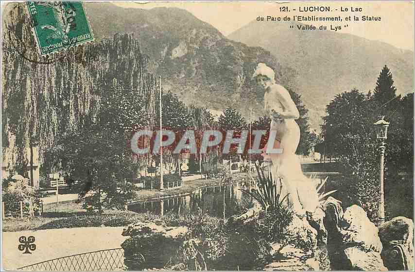 CPA Luchon Le Lac du Parc de l'Etablissement et la Statuz Vallee du Lys 