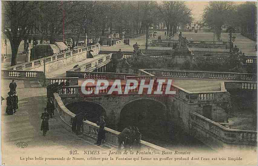 CPA Nimes Jardin de la Fontaine Bains Romains 