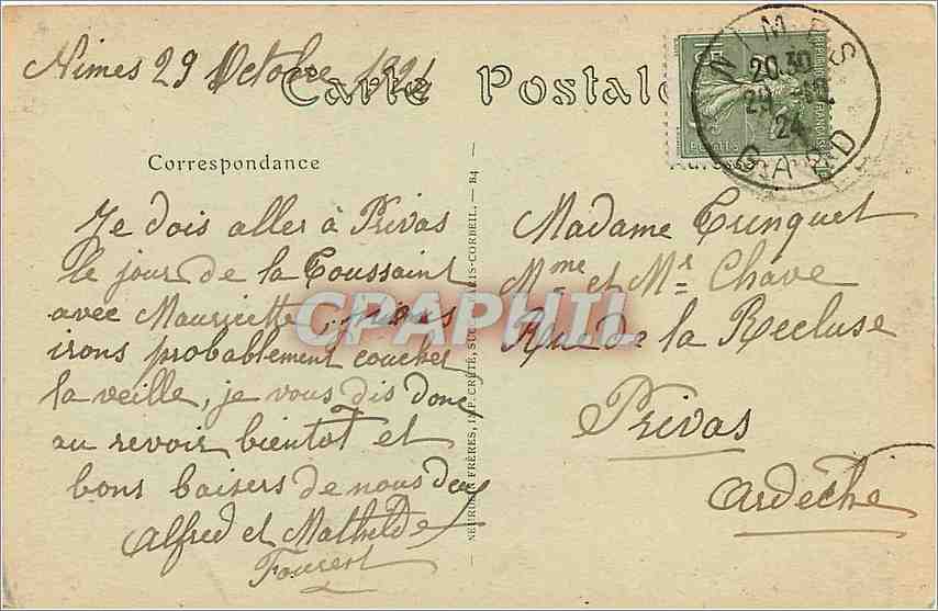 CPA Nimes Le Boulevard Victor Hugo et le Lycee  — Rückseite