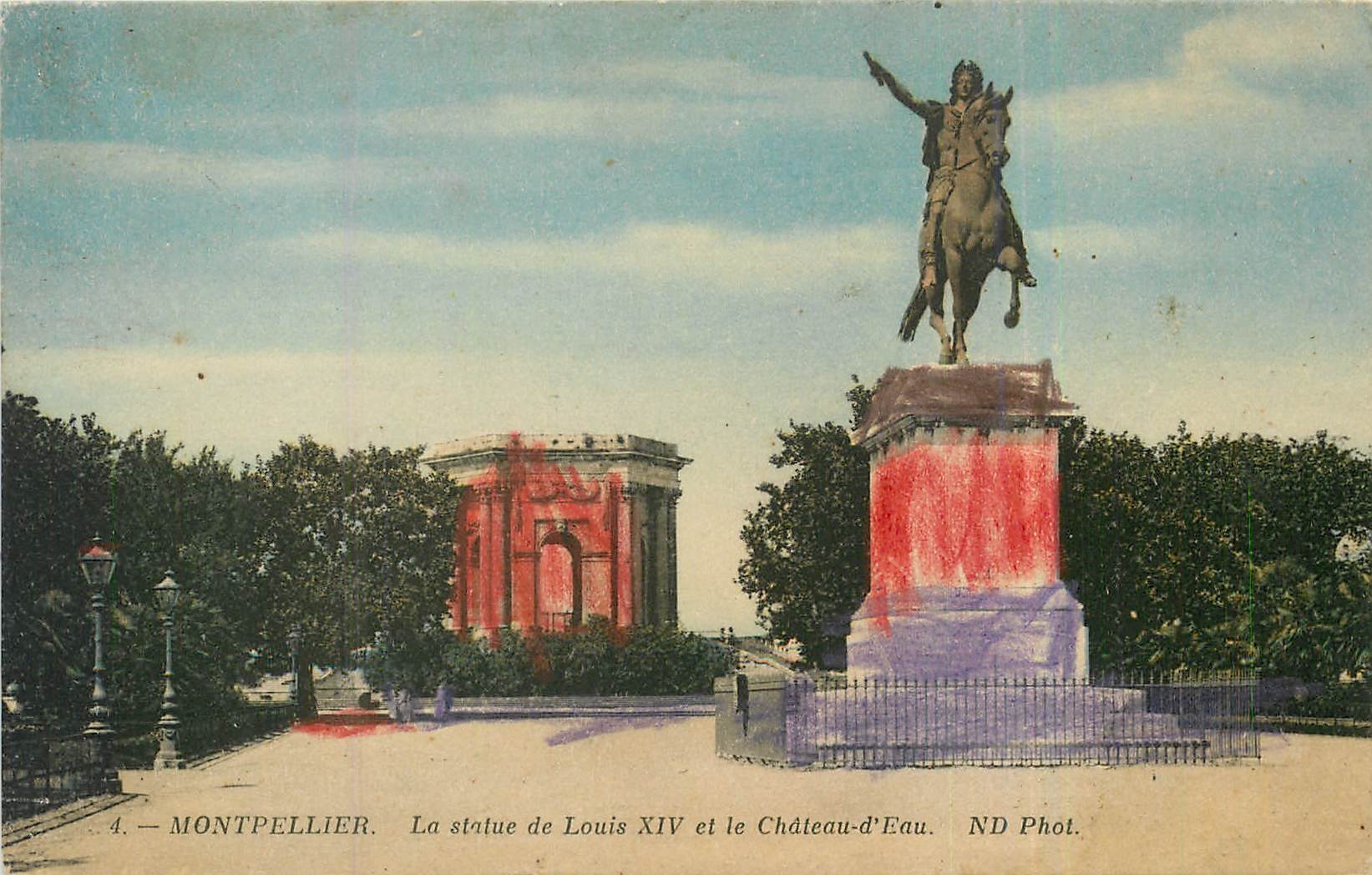 Montpellier — La statue de Louis XIV et le Château-d'Eau — ND Phot.