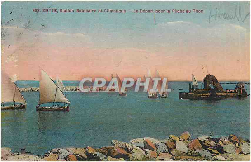 CPA Cette Station Baineaire at Climatique Le depart pour la Peche au thon Bateaux