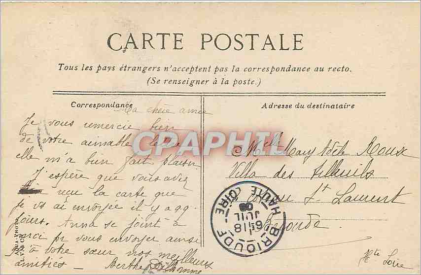 CPA Lyon Le Palais de Justice  — Verso