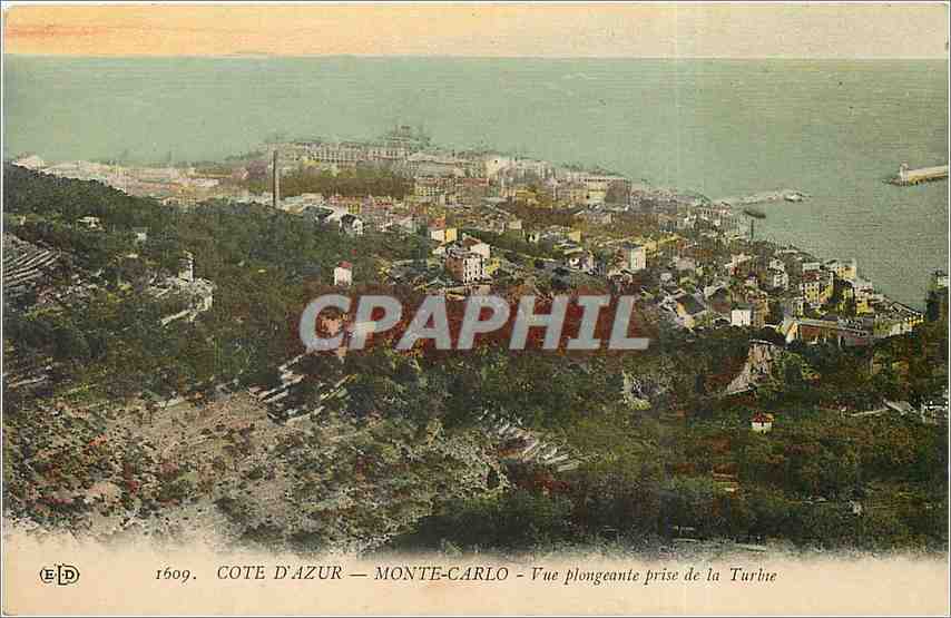 CPA Cote d'Azur Monte Carlo Vue plongeante prise de la Turbie 