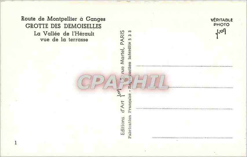 Grotte des Demoiselles — La Vallée de l'Hérault vue de la terrasse — Éditions d'Art, Paris — Rückseite