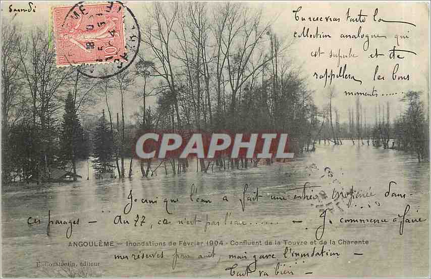 CPA Angouleme Inondations de Fevrier 1904 Confluent de la Touvre et de la Charente 