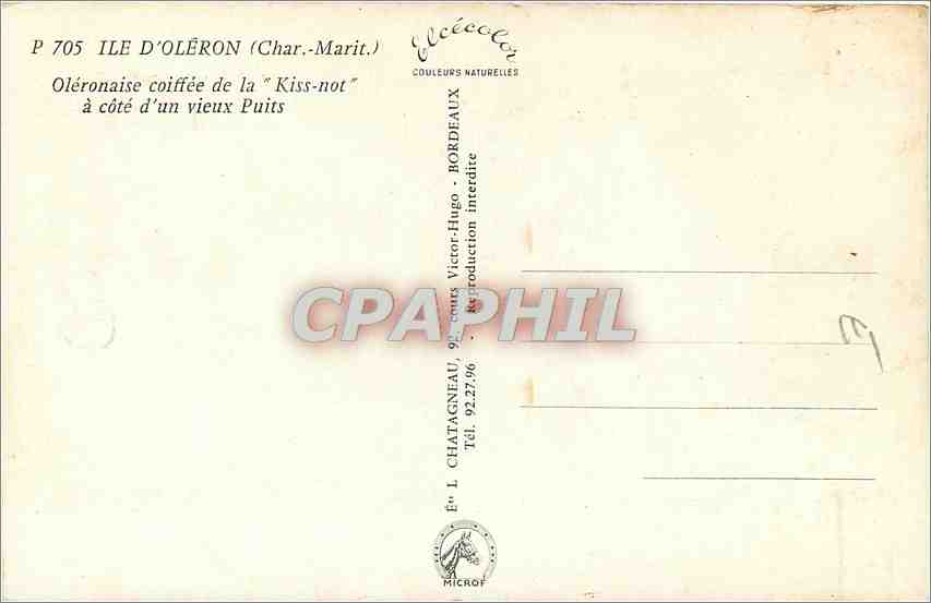 CPM Ile d'Oleron Char Marit Oleronaise coiffee de la Kiss not a cote d'un vieux puits  — Rückseite