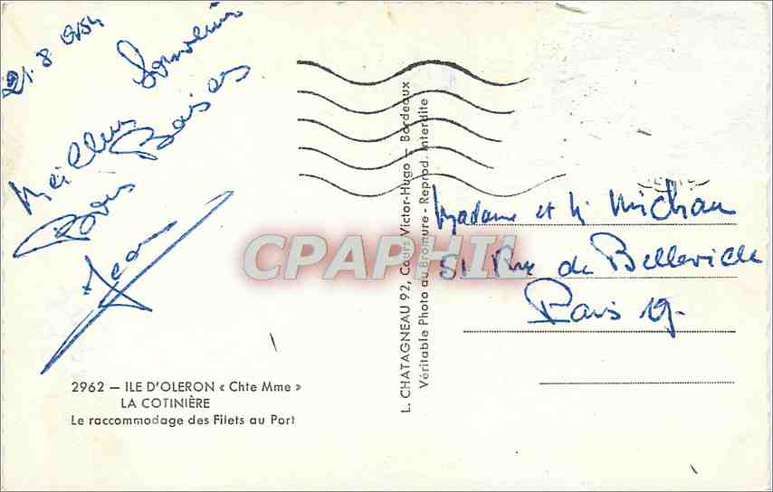 CPM Ile d'Oleron Chte Mme La Cotiniere Le Raccommodage des Filets au Port Bateaux — Rückseite