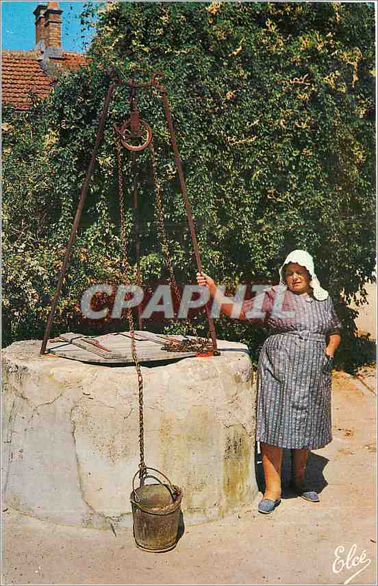 CPM Ile d'Oleron Char Marit Oleronaise Coiffee de la Kiss not a cote d'un vieux Puits 